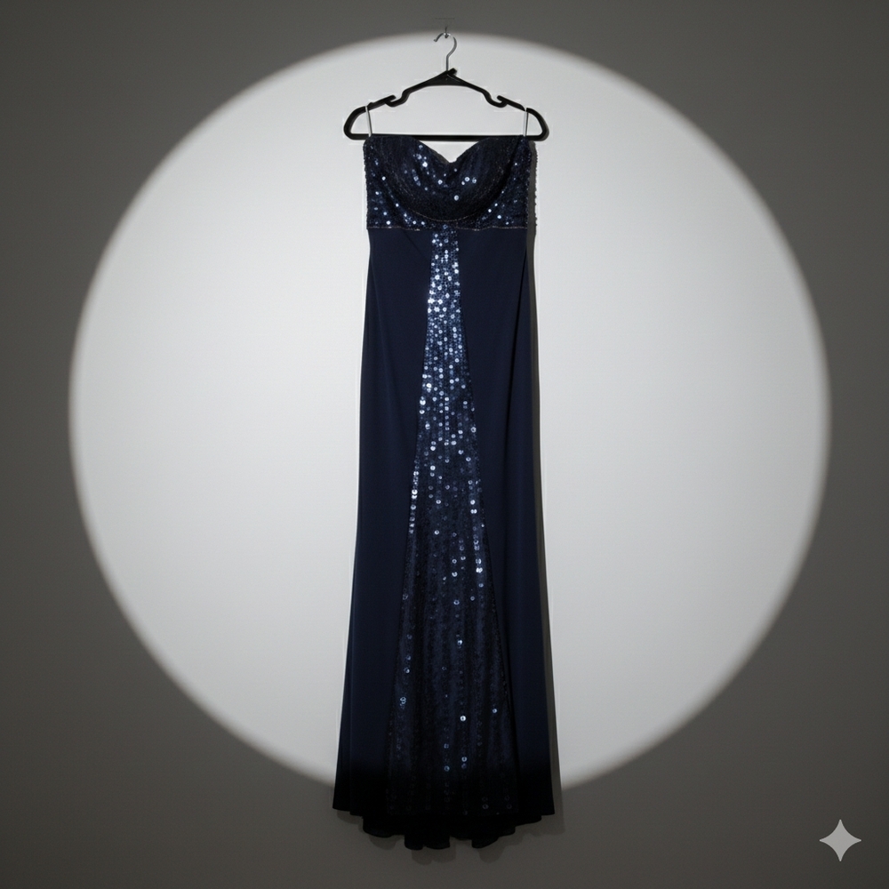 Sue Wong Blue Sequin Embellished Maxi Gown